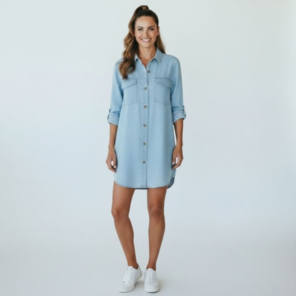 MARC NEW YORK  Plus Size Super Soft LongSleeve Blue Chambray Shirt Dress 3X